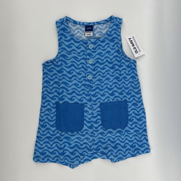Old Navy Other - Old Navy Baby Romper Blue Wave Linen Blend Henley One Piece 6-12 months